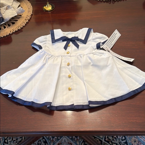 Adorable C.I. Castro & Company White and Navy Baby Dress. Size 12 Months. NWT